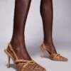 Public Desire Wide Fit Smooch Woven Strappy Sling Back Heeled Shoes In Tan For Women -Desirelic Store 207365436 1 tan