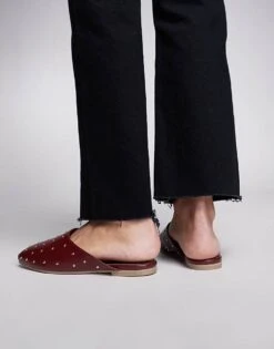 Public Desire Wide Fit Camille Studded Flat Mules In Wine For Women Red -Desirelic Store 207365504 3