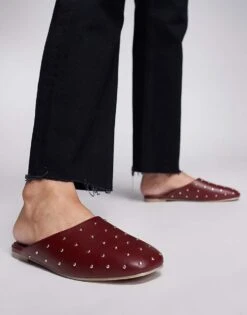 Public Desire Wide Fit Camille Studded Flat Mules In Wine For Women Red -Desirelic Store 207365504 4