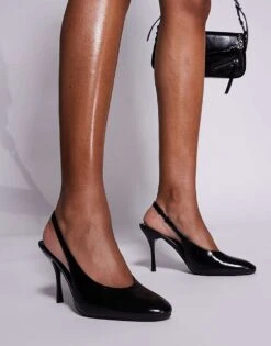 Public Desire Wide Fit Tilapia High Vamp Slingback Heeled Shoes In Black For Women -Desirelic Store 207365543 1 black 1