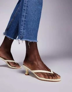 Public Desire Wide Fit Evermore Toe Thong Kitten Heeled Sandals In Yellow For Women -Desirelic Store 207365552 3