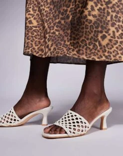 Public Desire Wide Fit Maribelle Woven Kitten Heel Mule Sandals In Cream For Women -Desirelic Store 207365585 1 cream 1