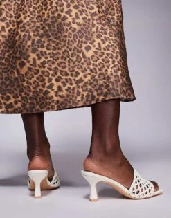 Public Desire Wide Fit Maribelle Woven Kitten Heel Mule Sandals In Cream For Women -Desirelic Store 207365585 3