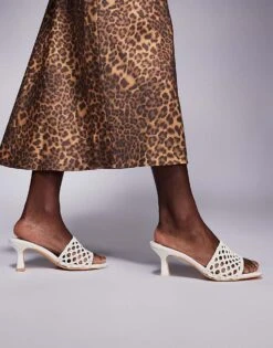 Public Desire Wide Fit Maribelle Woven Kitten Heel Mule Sandals In Cream For Women -Desirelic Store 207365585 4