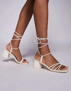 Public Desire Wide Fit Public Desire Wide Fit Saffira Mid Heeled Sandal With Ankle Ties In Cream For Women -Desirelic Store 207365609 1 cream 1