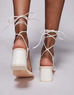 Public Desire Wide Fit Public Desire Wide Fit Saffira Mid Heeled Sandal With Ankle Ties In Cream For Women -Desirelic Store 207365609 3