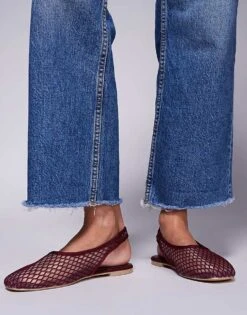 Public Desire Wide Fit Lost Angel High Vamp Sling Back Ballet Flats In Berry Mesh For Women