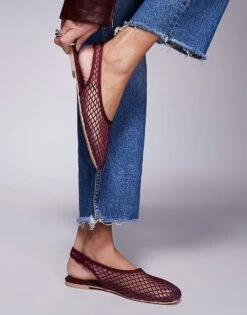 Public Desire Wide Fit Lost Angel High Vamp Sling Back Ballet Flats In Berry Mesh For Women -Desirelic Store 207365618 4