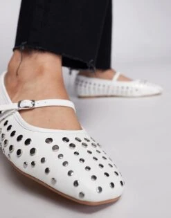 Public Desire Arkel Flat Stud Ballets In White For Women -Desirelic Store 207365727 3
