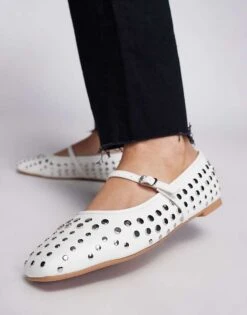 Public Desire Arkel Flat Stud Ballets In White For Women -Desirelic Store 207365727 4