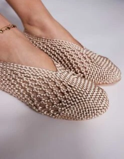 Public Desire Dylan Woven Ballet Flats In Cream For Women -Desirelic Store 207365758 2