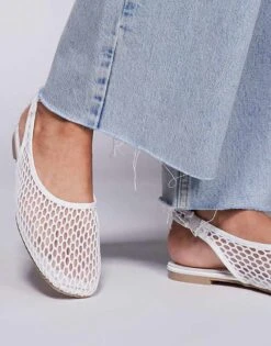 Public Desire Lost Angel High Vamp Sling Back Ballet Flats In White Mesh For Women -Desirelic Store 207365767 3