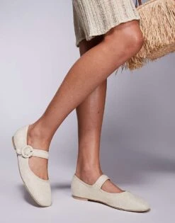 Public Desire Griffin Mary Jane Ballet Flats In Natural Raffia For Women