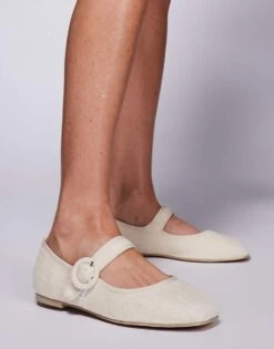 Public Desire Griffin Mary Jane Ballet Flats In Natural Raffia For Women -Desirelic Store 207365789 3
