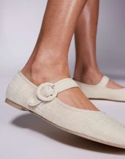 Public Desire Griffin Mary Jane Ballet Flats In Natural Raffia For Women -Desirelic Store 207365789 4