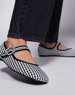 Public Desire Griffin Mary Jane Ballet Flats In Gingham For Women -Desirelic Store 207365802 3