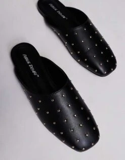 Public Desire Camille Studded Flat Mules In Black For Women -Desirelic Store 207365823 2