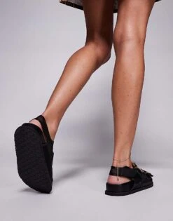 Public Desire Fuda Embellished Buckle Flat Sandals In Black Mesh For Women -Desirelic Store 207365831 2