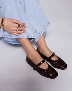Public Desire Clementina Laser Cut Mary Jane Ballet Flats In Brown For Women -Desirelic Store 207365864 1 brown 1