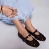 Public Desire Clementina Laser Cut Mary Jane Ballet Flats In Brown For Women