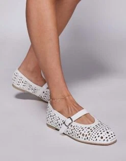 Public Desire Clementina Laser Cut Mary Jane Ballet Flats In White For Women