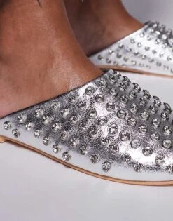 Public Desire Cairo Studded Flat Mules In Silver For Women -Desirelic Store 207365896 3