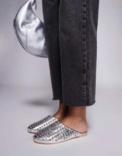 Public Desire Cairo Studded Flat Mules In Silver For Women -Desirelic Store 207365896 4