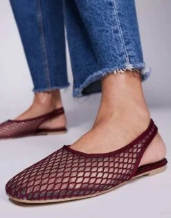 Public Desire Lost Angel High Vamp Sling Back Ballet Flats In Berry Mesh For Women -Desirelic Store 207365945 3