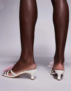 Public Desire Nikah Orchid Flower Kitten Heels In Cream For Women -Desirelic Store 207414952 2