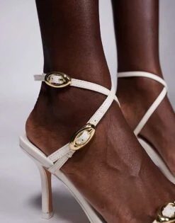 Public Desire Grand Buckle Barely There Heeled Sandals In Cream For Women -Desirelic Store 207414970 3