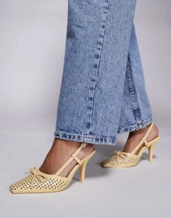 Public Desire Alchemy Laser Cute Sling Back Heels With Bow In Yellow For Women -Desirelic Store 207415006 1 yellow 1