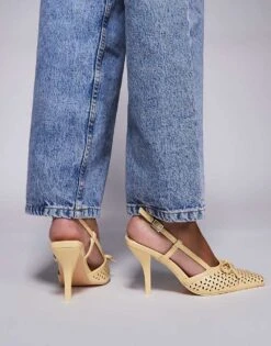 Public Desire Alchemy Laser Cute Sling Back Heels With Bow In Yellow For Women -Desirelic Store 207415006 4