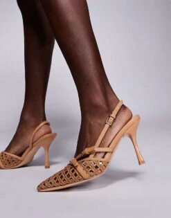Public Desire Smooch Woven Strappy Sling Back Heeled Shoes In Tan For Women -Desirelic Store 207415052 4