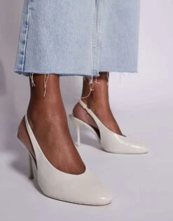 Public Desire Tilapia High Vamp Slingback Heeled Shoes In Cream For Women -Desirelic Store 207415069 3