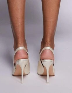 Public Desire Flint Pointed Slingback Heeled Shoes With Embellishment In Ivory For Women -Desirelic Store 207415096 4