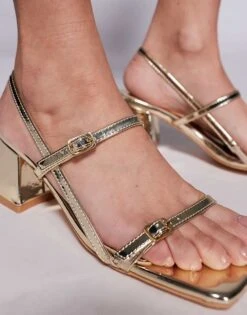 Public Desire Logan Mid Block Heeled Sandals In Gold For Women -Desirelic Store 207415123 3