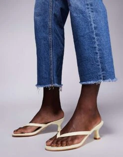 Public Desire Evermore Toe Thong Kitten Heeled Sandals In Yellow For Women