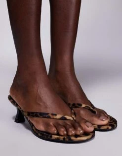 Public Desire Evermore Toe Thong Kitten Heeled Sandals In Leopard For Women -Desirelic Store 207415185 1 leopard 1