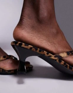 Public Desire Evermore Toe Thong Kitten Heeled Sandals In Leopard For Women -Desirelic Store 207415185 3