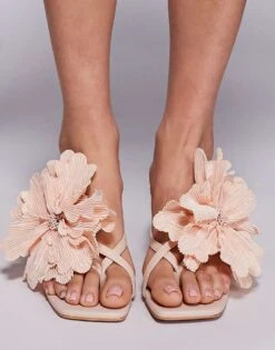 Public Desire Varley Flower Mid Heeled Sandals In Peach For Women -Desirelic Store 207415194 1 peach 1