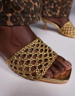 Public Desire Maribelle Woven Kitten Heel Mule Sandals In Gold For Women -Desirelic Store 207415203 3