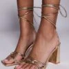 Public Desire Schiffer Block Heeled Sandals With Tie Leg In Gold For Women -Desirelic Store 207415212 1 gold