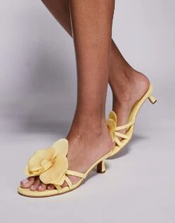 Public Desire Nikah Orchid Flower Kitten Heels In Yellow For Women