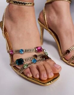 Public Desire Fitgerald Gem Emebllished Heeled Sandals In Gold For Women -Desirelic Store 207415267 2