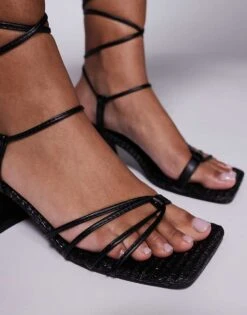 Public Desire Saffira Mid Heeled Sandal With Ankle Ties In Black For Women -Desirelic Store 207415284 3