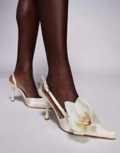 Public Desire Binita Pointed Slingback Heeled Shoes With Flower White For Women Ivory -Desirelic Store 207415285 1 ivory 1