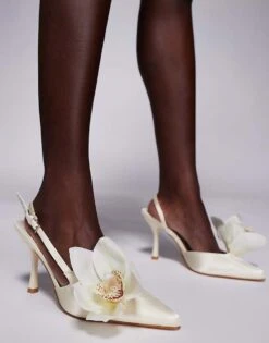 Public Desire Binita Pointed Slingback Heeled Shoes With Flower White For Women Ivory -Desirelic Store 207415285 3