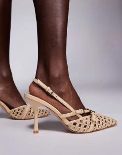 Public Desire Smooch Woven Strappy Sling Back Heeled Shoes In White For Women -Desirelic Store 207415339 3