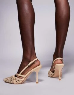 Public Desire Smooch Woven Strappy Sling Back Heeled Shoes In White For Women -Desirelic Store 207415339 4