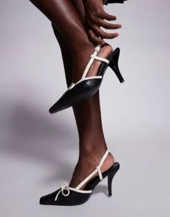 Public Desire Alchemy Laser Cute Sling Back Heels With Bow In Cream And Black For Women Cream/black -Desirelic Store 207415356 3